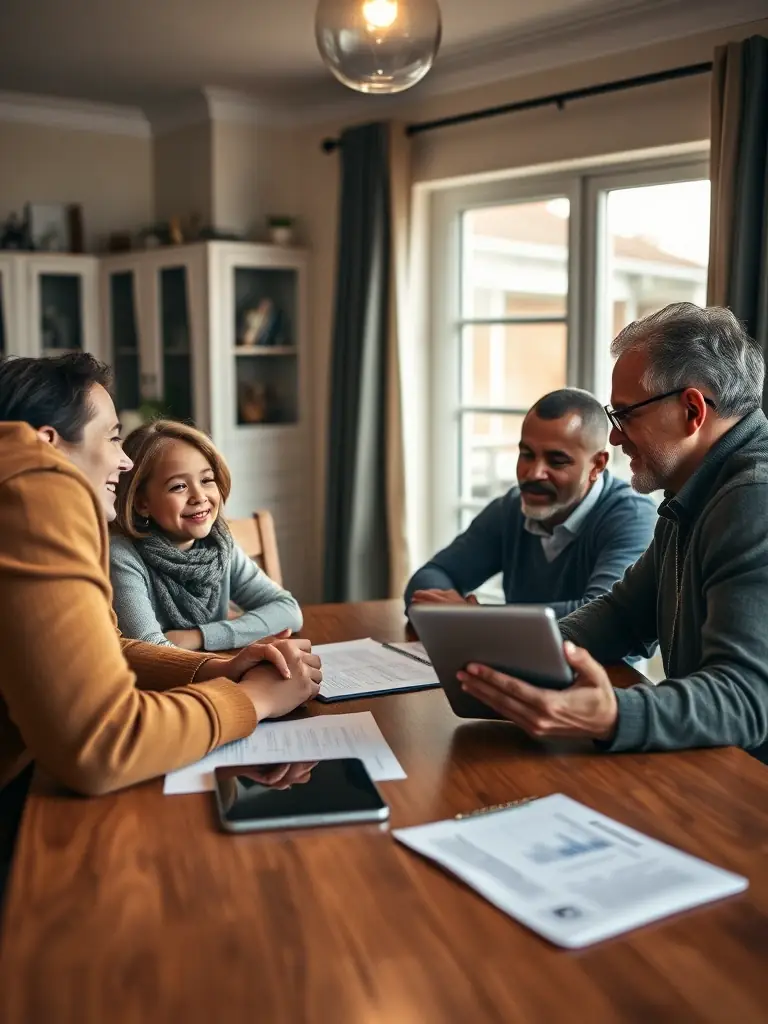 An image depicting a family in South Africa planning their financial future with the help of a financial advisor, emphasizing long-term security and prosperity.